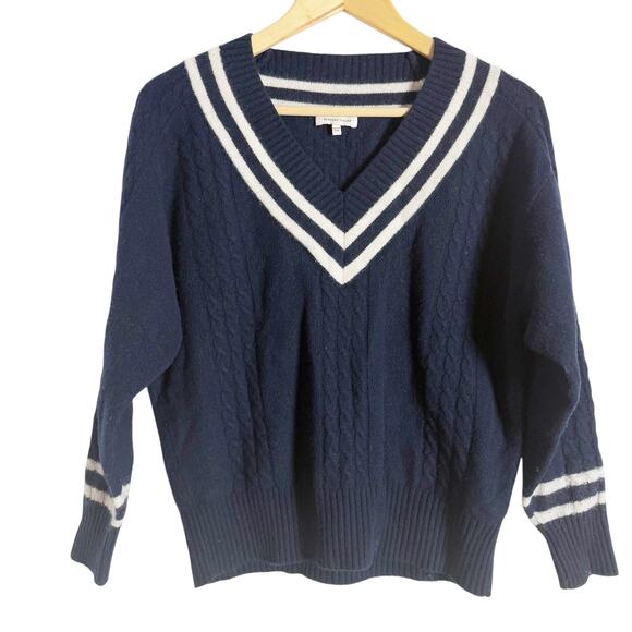 Rebecca Taylor Navy Contrast Tipped V-Neck Varsity Pullover Sweater Size Small - Picture 3 of 11
